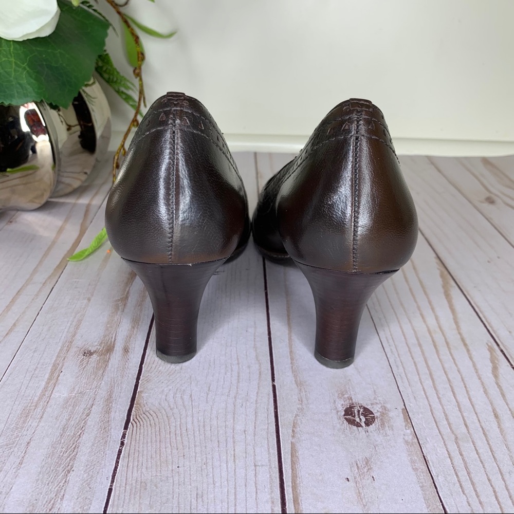 Nurture Brown Peep Toe Leather Heels ‘Sally’ Pump Stitched Detail Open Toe Sz 6 - Picture 6 of 8